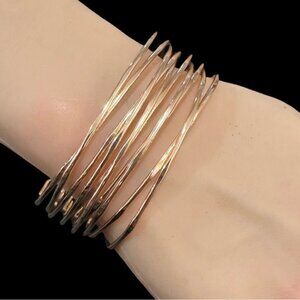 Rose Gold Tone Multi-Band Cuff Bracelet For Women Adjustable Open Design